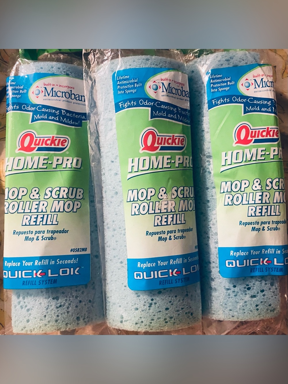 Quickie Home-Pro Mop & Scrub Roller Refill Blue LOT OF 3 Refill Type M #0582MB